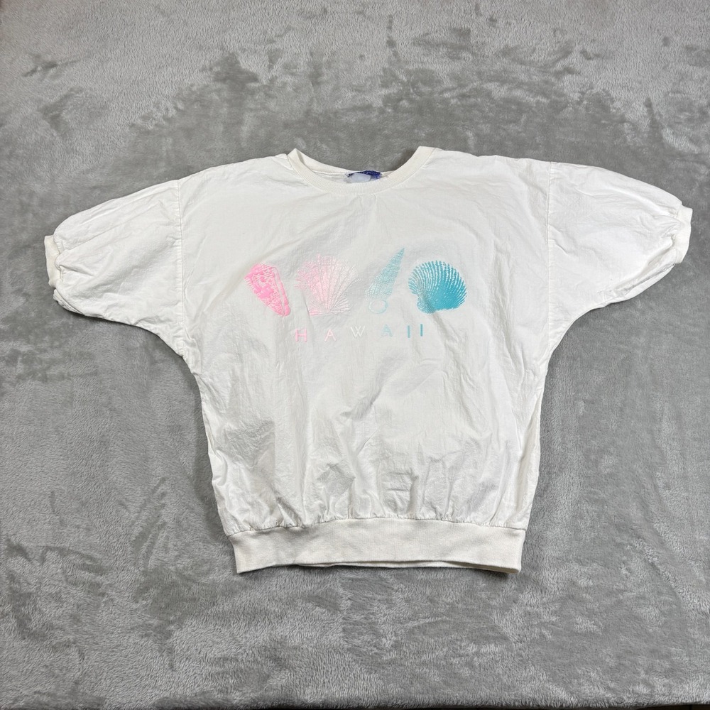 Vintage Rai Nani‎ Hawaii Shirt Womens Medium Seashells Aloha 80s Beach Oversized